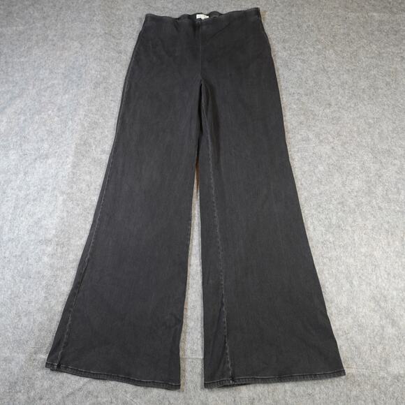 Good American Jeans Womens 4 Pull On Flare Washed Black Denim Wide Leg - Picture 1 of 11